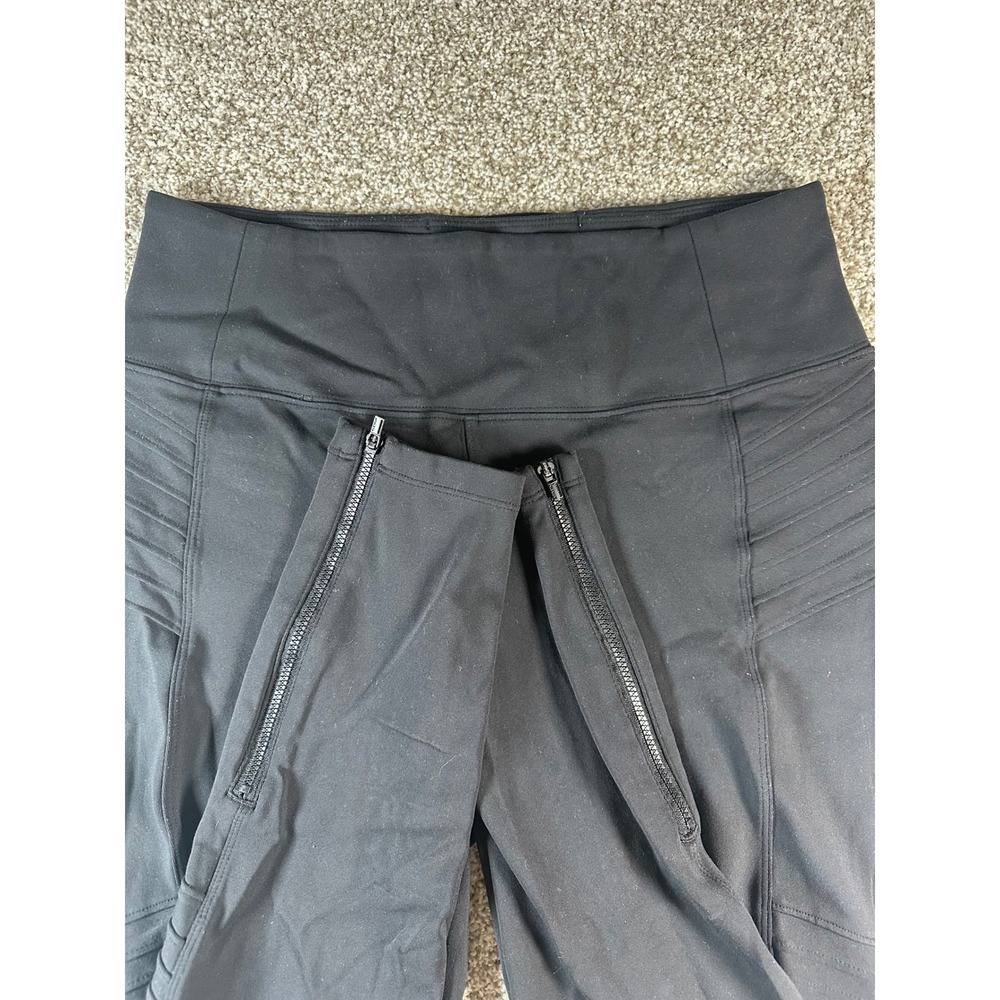 Athleta Delancey Moto Tight Black Leggings Ankle Zip Pockets Large